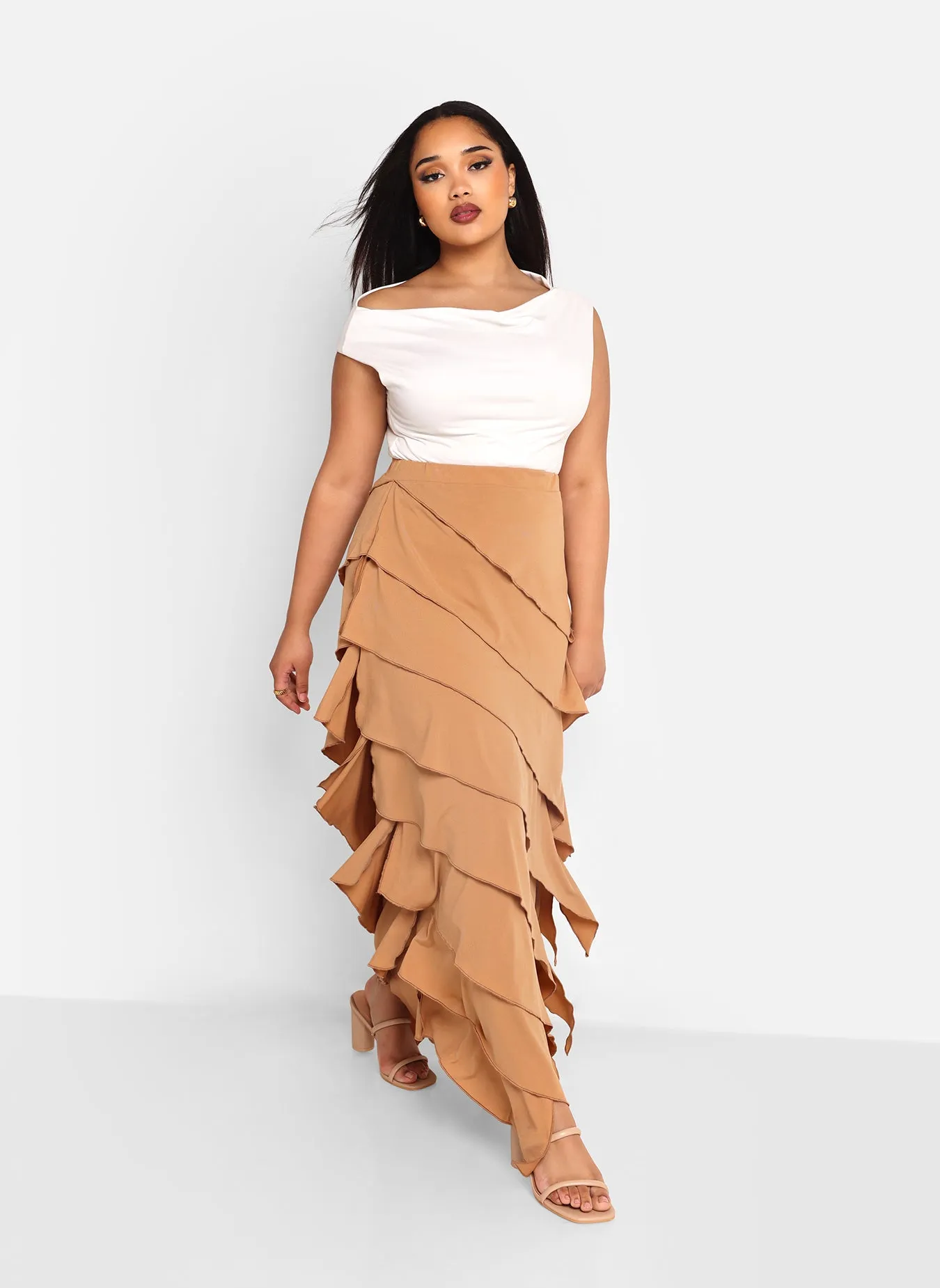 Amanda Ruffle Maxi Bodycon Skirt - Brown sold by Rebdolls product image thumbnail 2