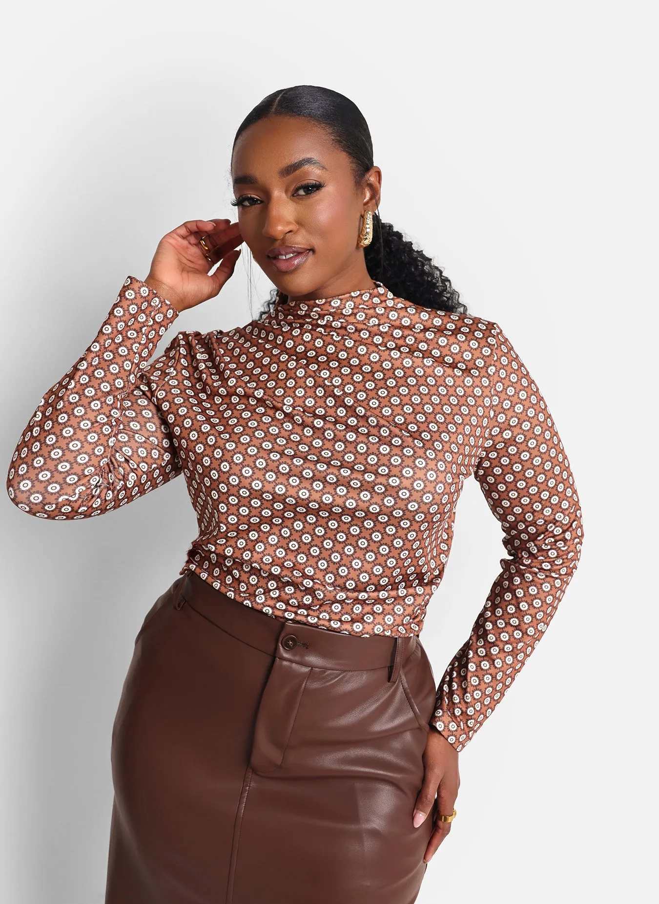 Daisy Floral Print Ruched Mock Neck Top sold by Rebdolls product image thumbnail 3