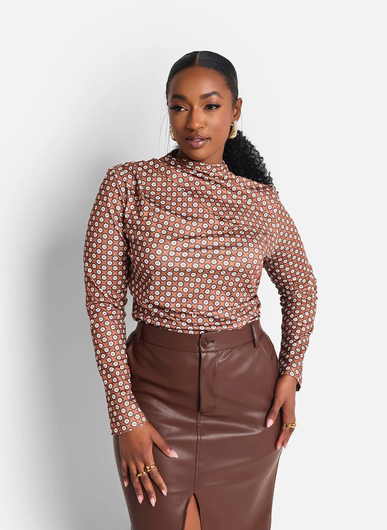 Daisy Floral Print Ruched Mock Neck Top sold by Rebdolls