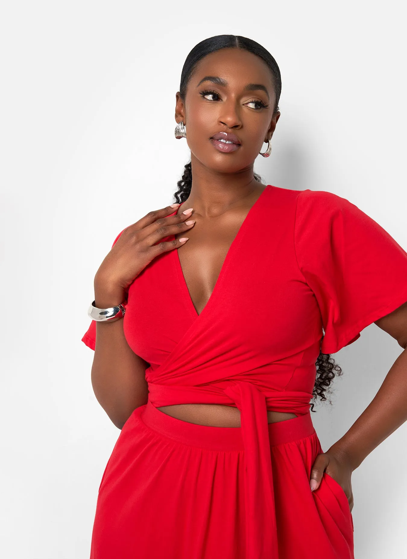 Big Risk Wrap Around Kimono Crop Top - Red sold by Rebdolls product image thumbnail 3