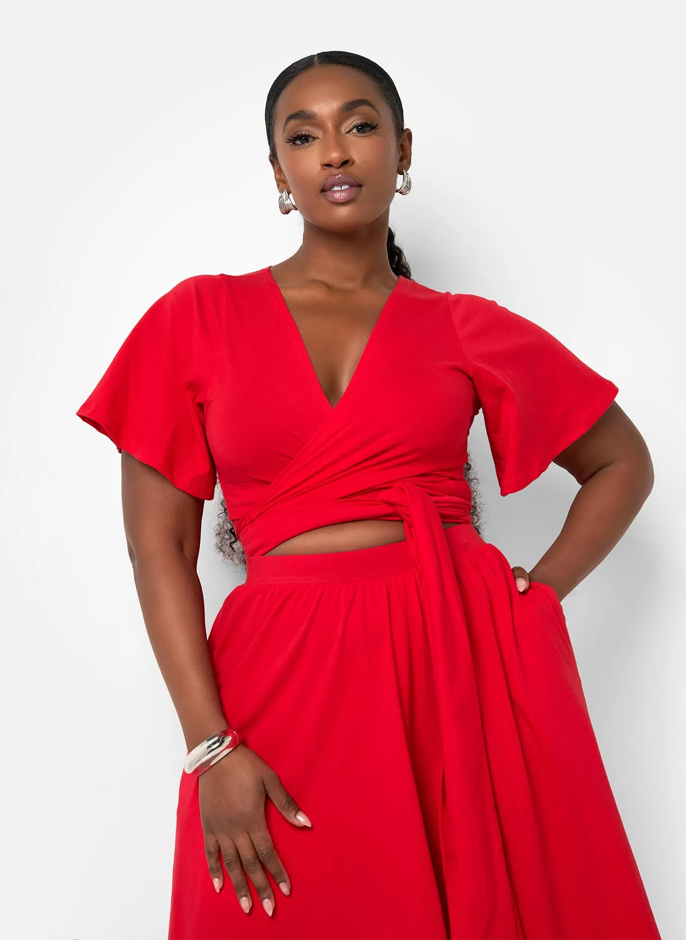 Big Risk Wrap Around Kimono Crop Top - Red sold by Rebdolls