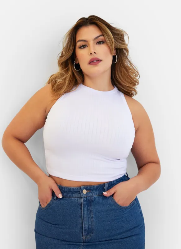 Essential Ribbed High Neck Crop Top - White sold by Rebdolls