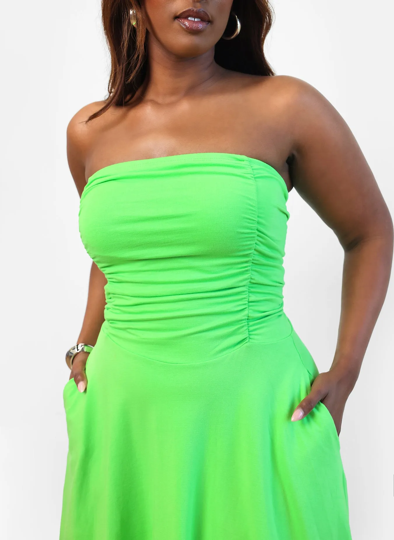 Mind On you Ruched Mini Skater Dress - Lime Green sold by Rebdolls product image thumbnail 3