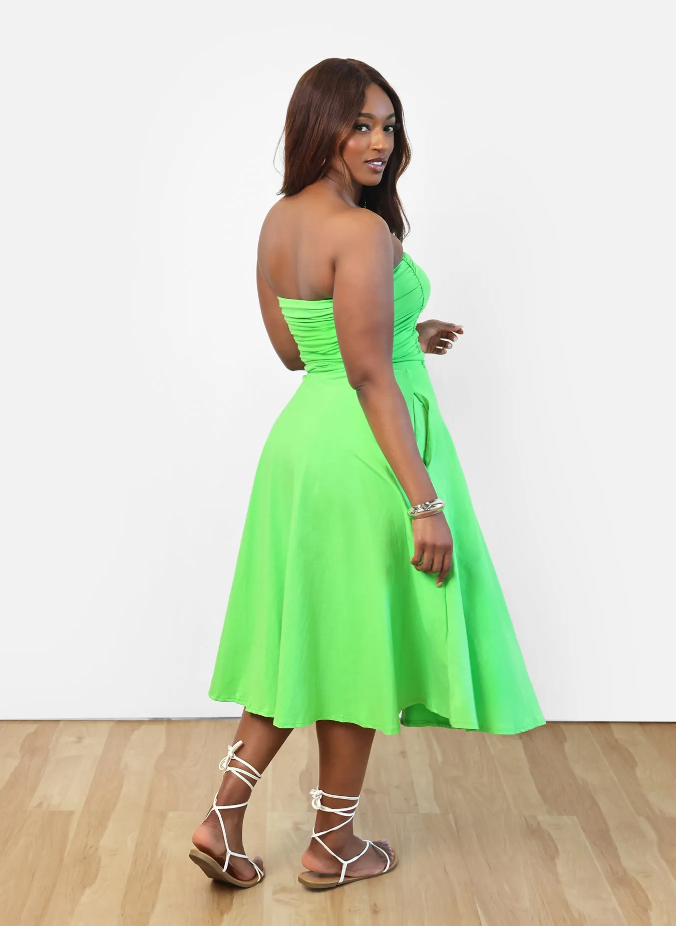 Mind On you Ruched Mini Skater Dress - Lime Green sold by Rebdolls product image thumbnail 5