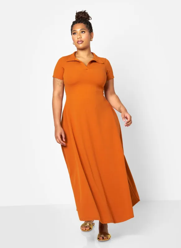 Morgana Crepe Collared Maxi A Line Dress - Spice sold by Rebdolls