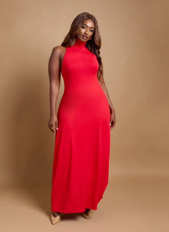Kimmy Turtleneck Bodycon Maxi Dress - Red sold by Rebdolls