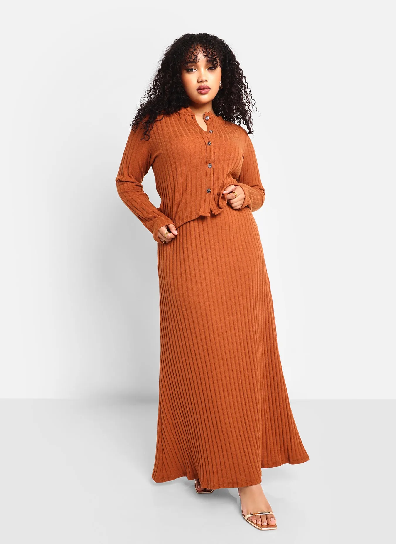 Denessa Ribbed Knit Maxi Slip Skirt - Chestnut sold by Rebdolls