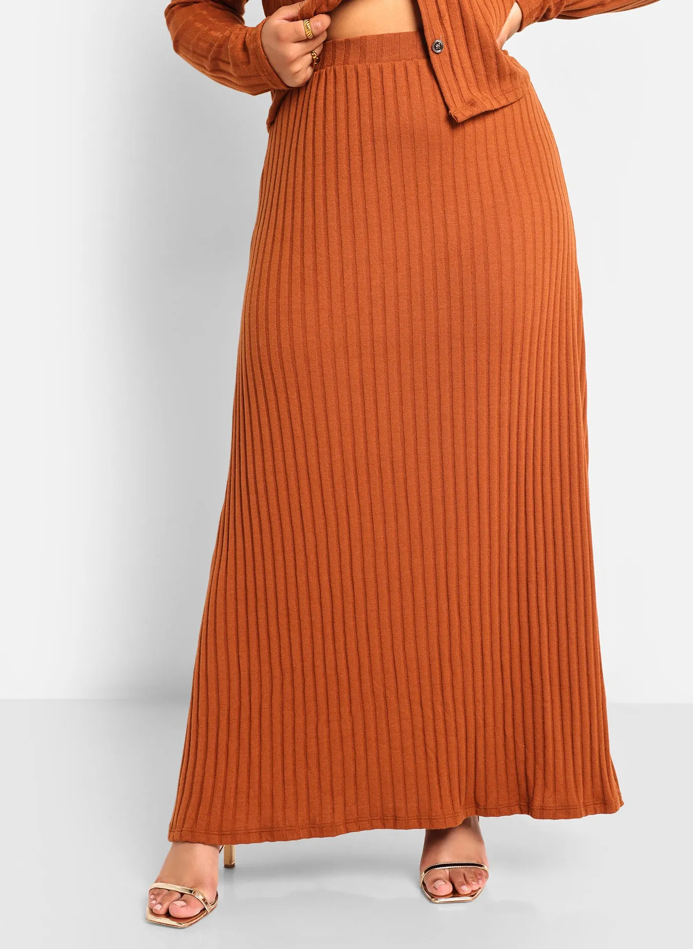 Denessa Ribbed Knit Maxi Slip Skirt - Chestnut sold by Rebdolls product image thumbnail 4