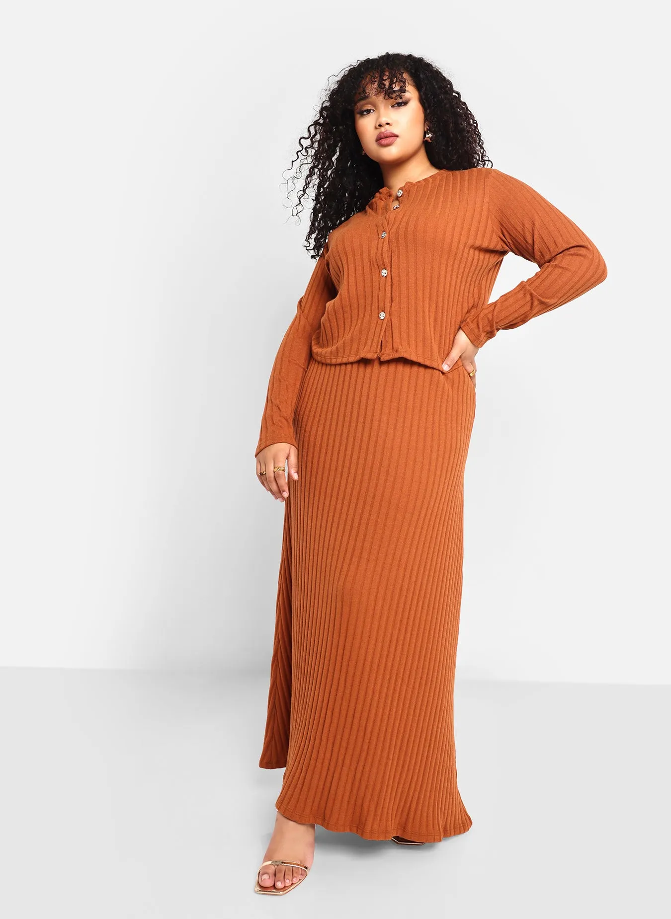 Denessa Ribbed Knit Maxi Slip Skirt - Chestnut sold by Rebdolls product image thumbnail 3