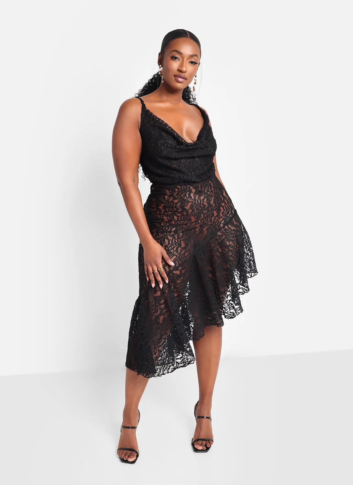 Kaia Lace Ruffle Hem Midi Bodycon Dress sold by Rebdolls product image thumbnail 3