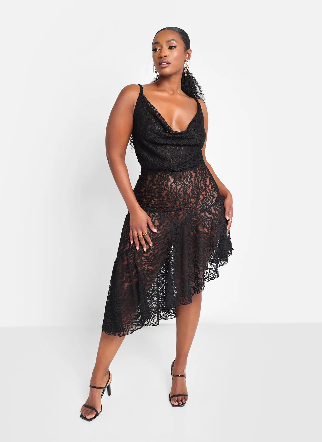 Kaia Lace Ruffle Hem Midi Bodycon Dress sold by Rebdolls