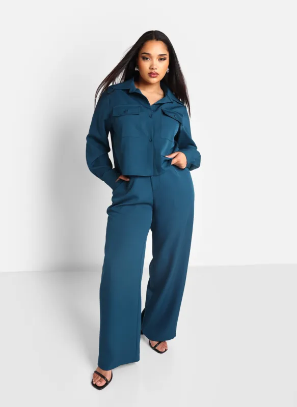 Phoebe Wide Leg Trouser W. Pockets - Deep Teal sold by Rebdolls