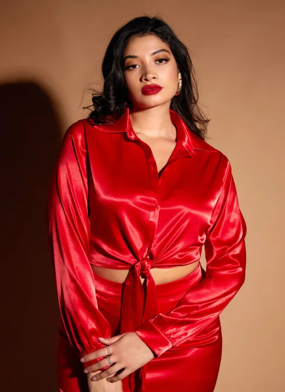 Frankie Satin Collared Blouse sold by Rebdolls