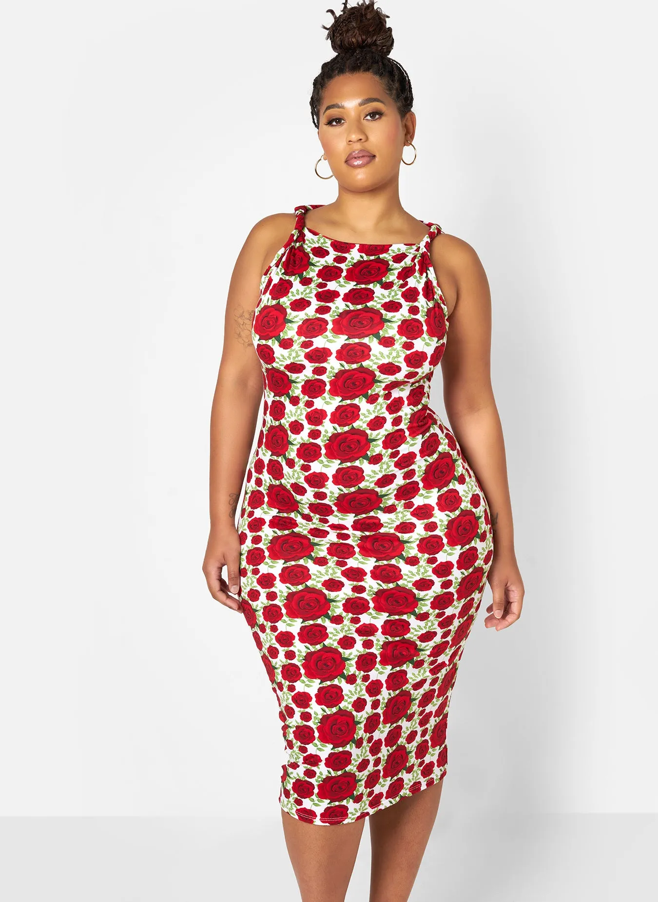 Ella Floral Knotted Strap Bodycon Midi Dress sold by Rebdolls product image thumbnail 4