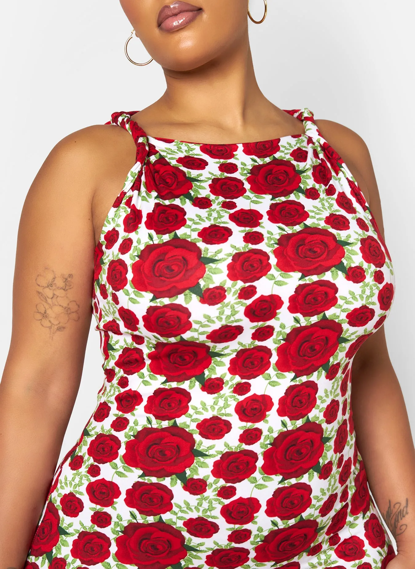 Ella Floral Knotted Strap Bodycon Midi Dress sold by Rebdolls product image thumbnail 3