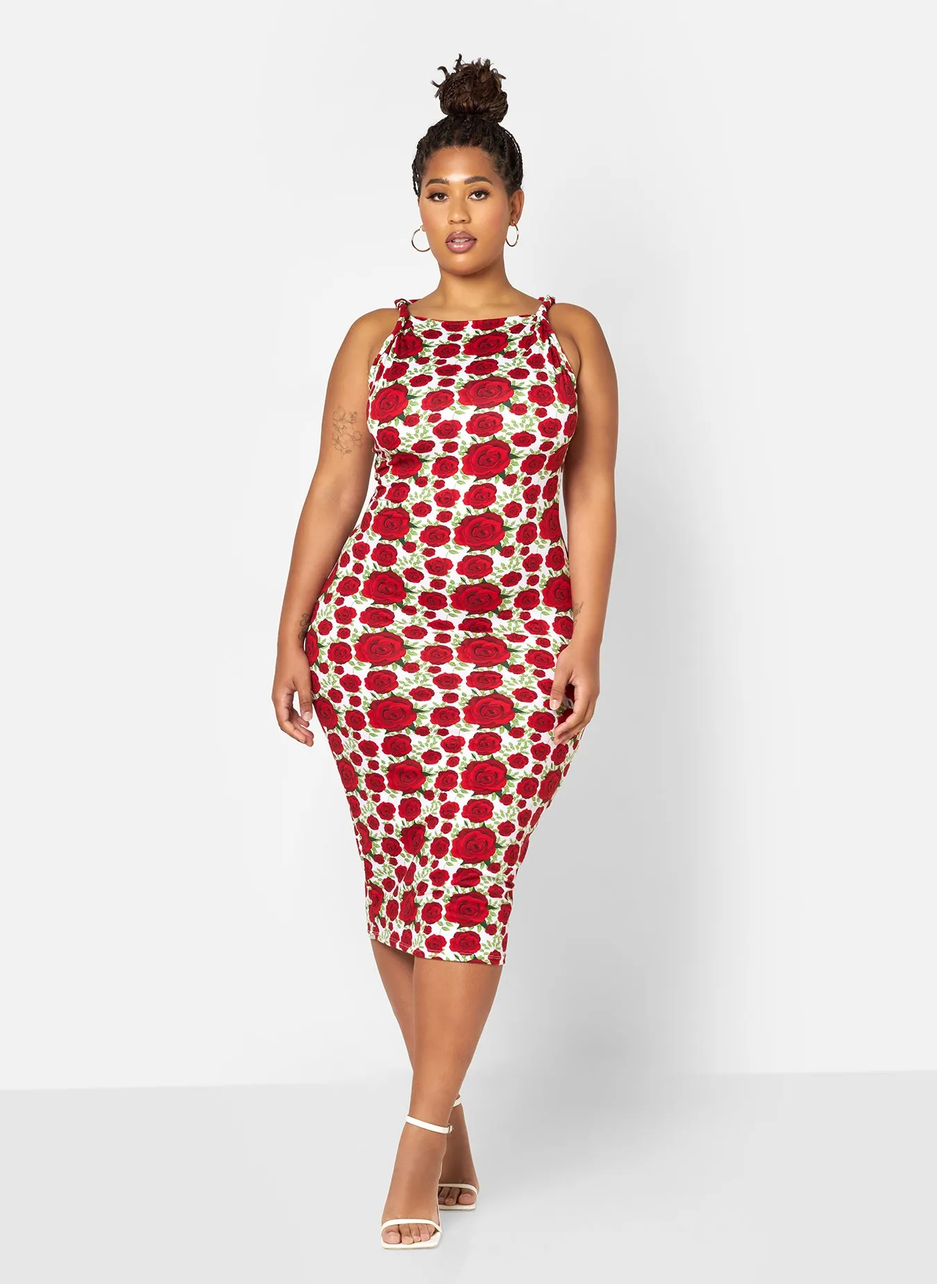 Ella Floral Knotted Strap Bodycon Midi Dress sold by Rebdolls product image thumbnail 2