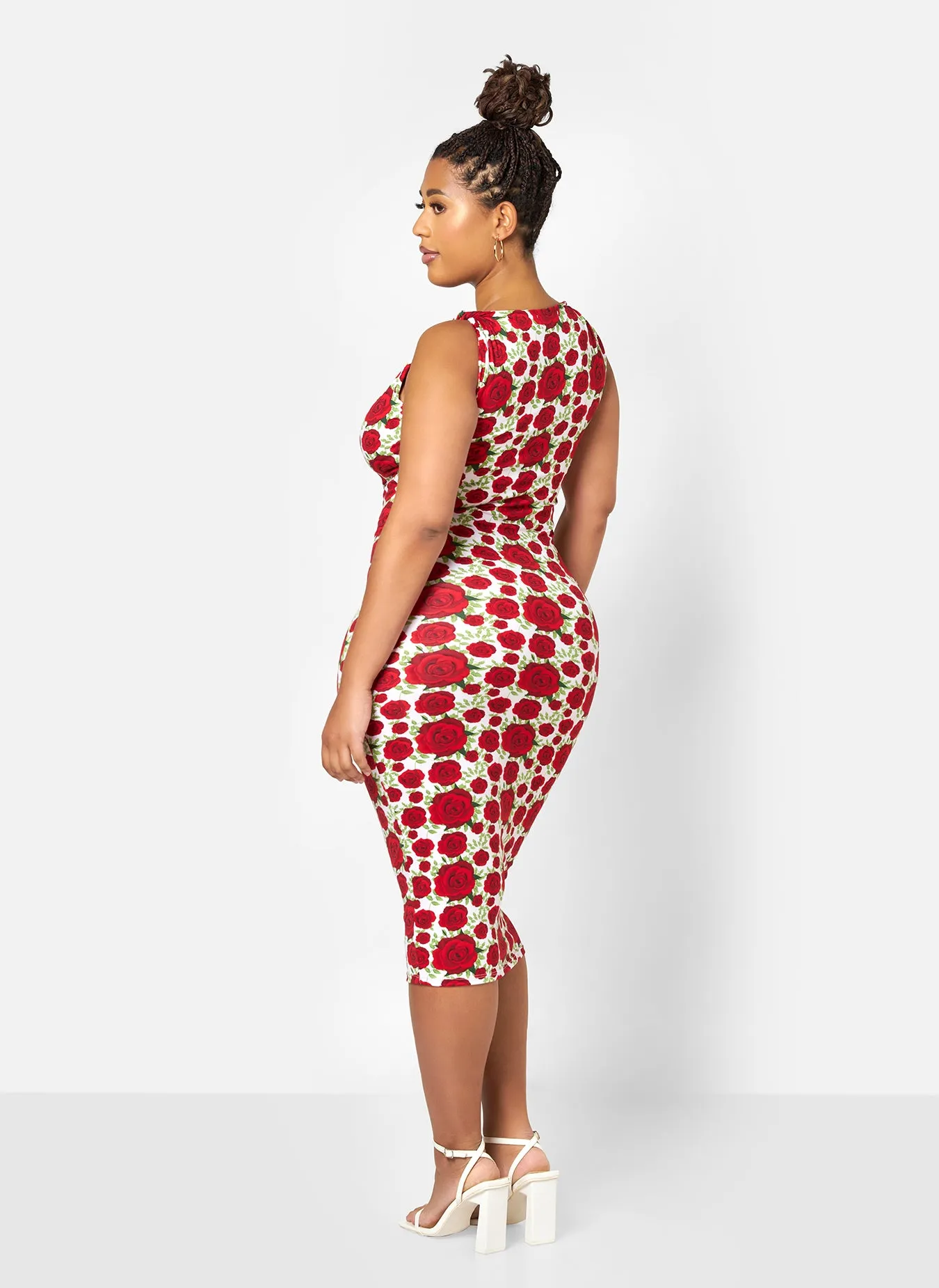 Ella Floral Knotted Strap Bodycon Midi Dress sold by Rebdolls product image thumbnail 5