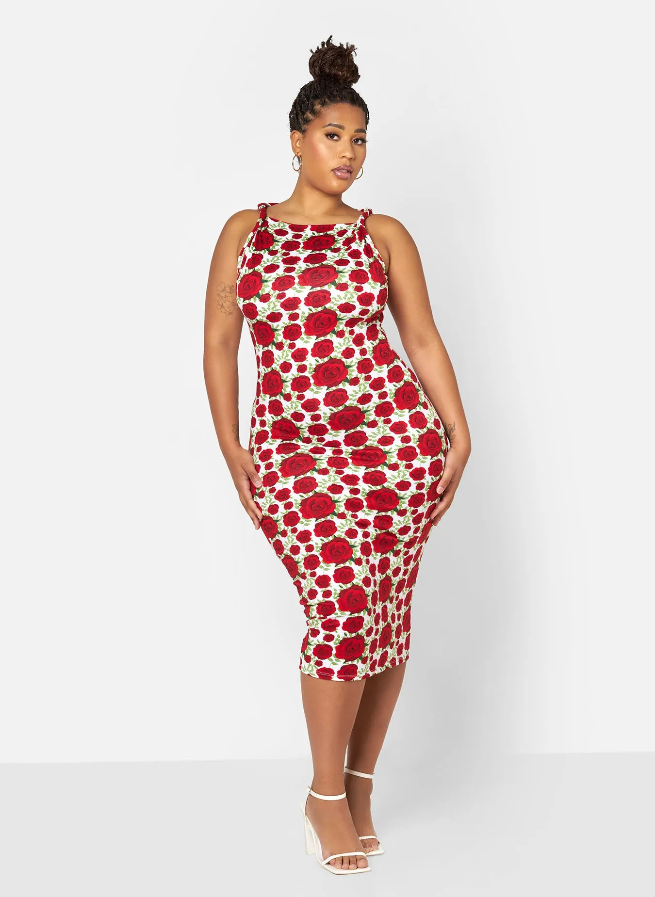 Ella Floral Knotted Strap Bodycon Midi Dress sold by Rebdolls