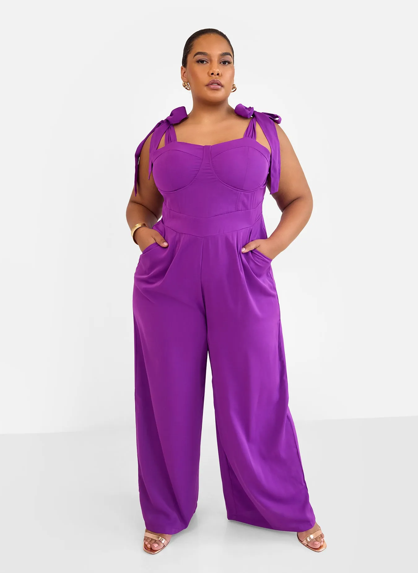 Selma Tie Strap Corset Wide Leg Jumpsuit - Purple sold by Rebdolls product image thumbnail 4