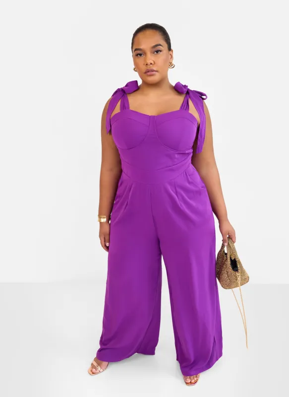 Selma Tie Strap Corset Wide Leg Jumpsuit - Purple sold by Rebdolls