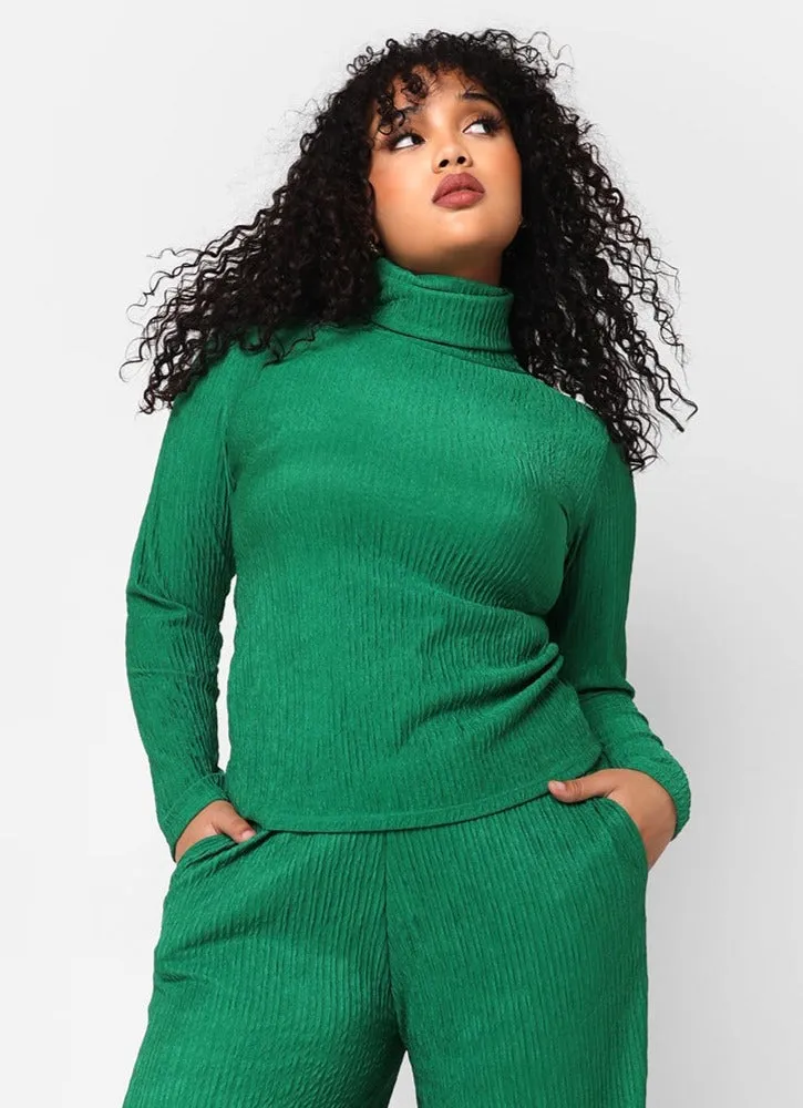 Abby Textured Turtleneck Full Length Top - Forest Green sold by Rebdolls