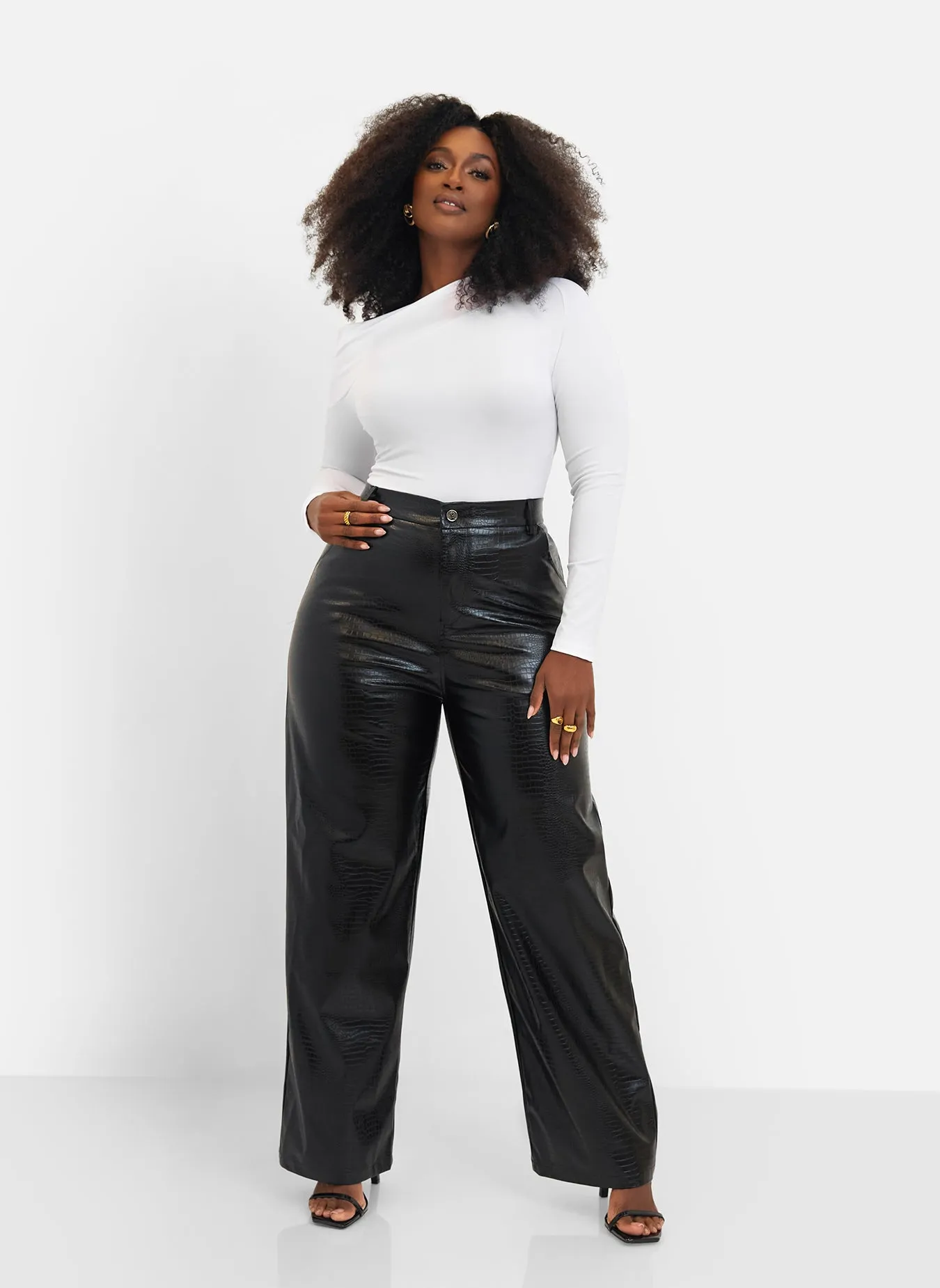 Rumi Vegan Leather Croc Wide Leg Pants sold by Rebdolls