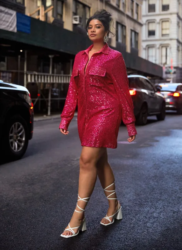 Sapphire Sequin Oversized Shirt Dress sold by Rebdolls