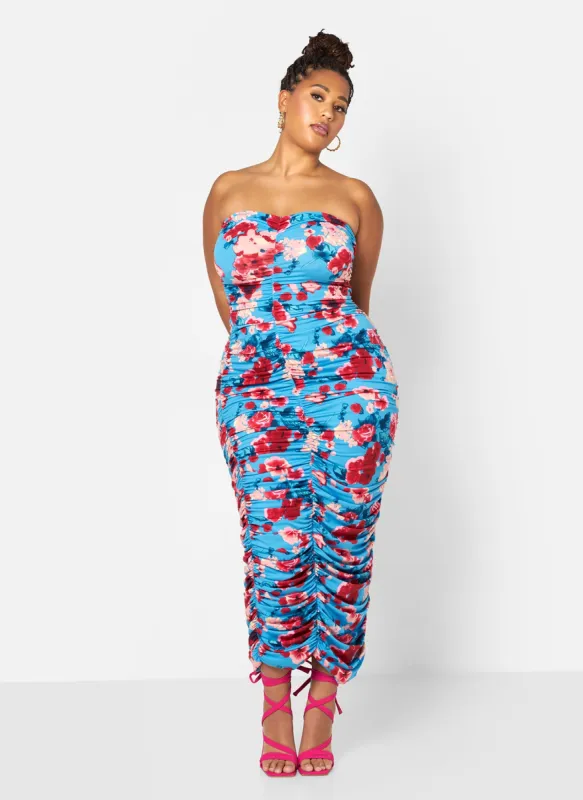 Gianna Floral Ruched Bodycon Maxi Dress sold by Rebdolls
