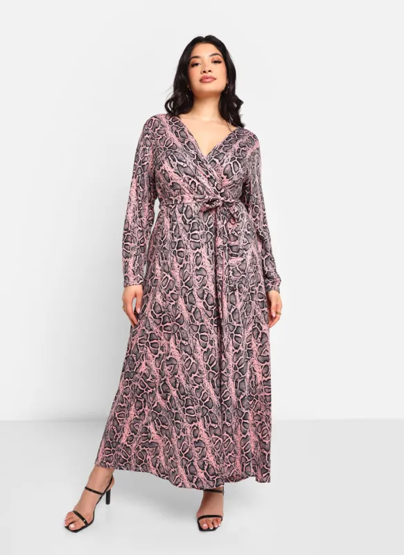 Karleah Pink Snake Maxi Wrap Dress sold by Rebdolls
