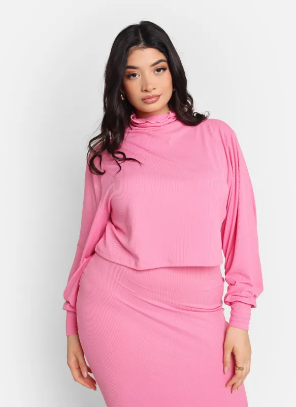 Poppy Ribbed Oversized Turtleneck Top - Bubblegum Pink sold by Rebdolls