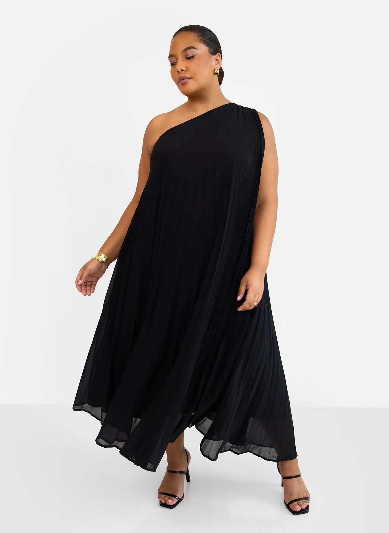 Desiree Chiffon Pleated One Shoulder Maxi Shift Dress sold by Rebdolls