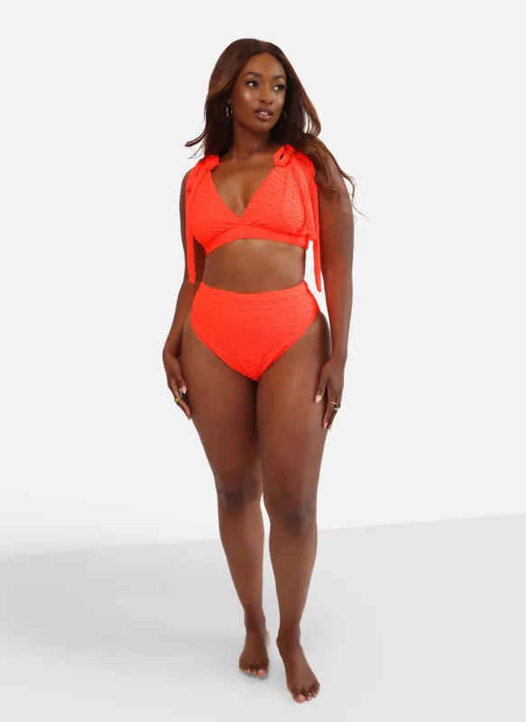 Link Up Popcorn Texture High Waist Swim Bottom- Neon Orange sold by Rebdolls