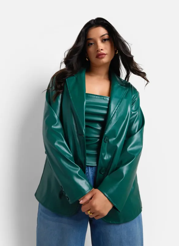 Rochelle Vegan Leather Oversized Blazer - Pine Green sold by Rebdolls