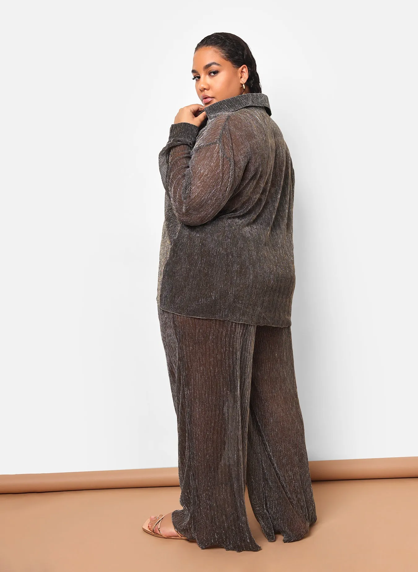 Fabian Sheer Metallic Plisse Wide Leg Pants W. Pockets sold by Rebdolls product image thumbnail 5