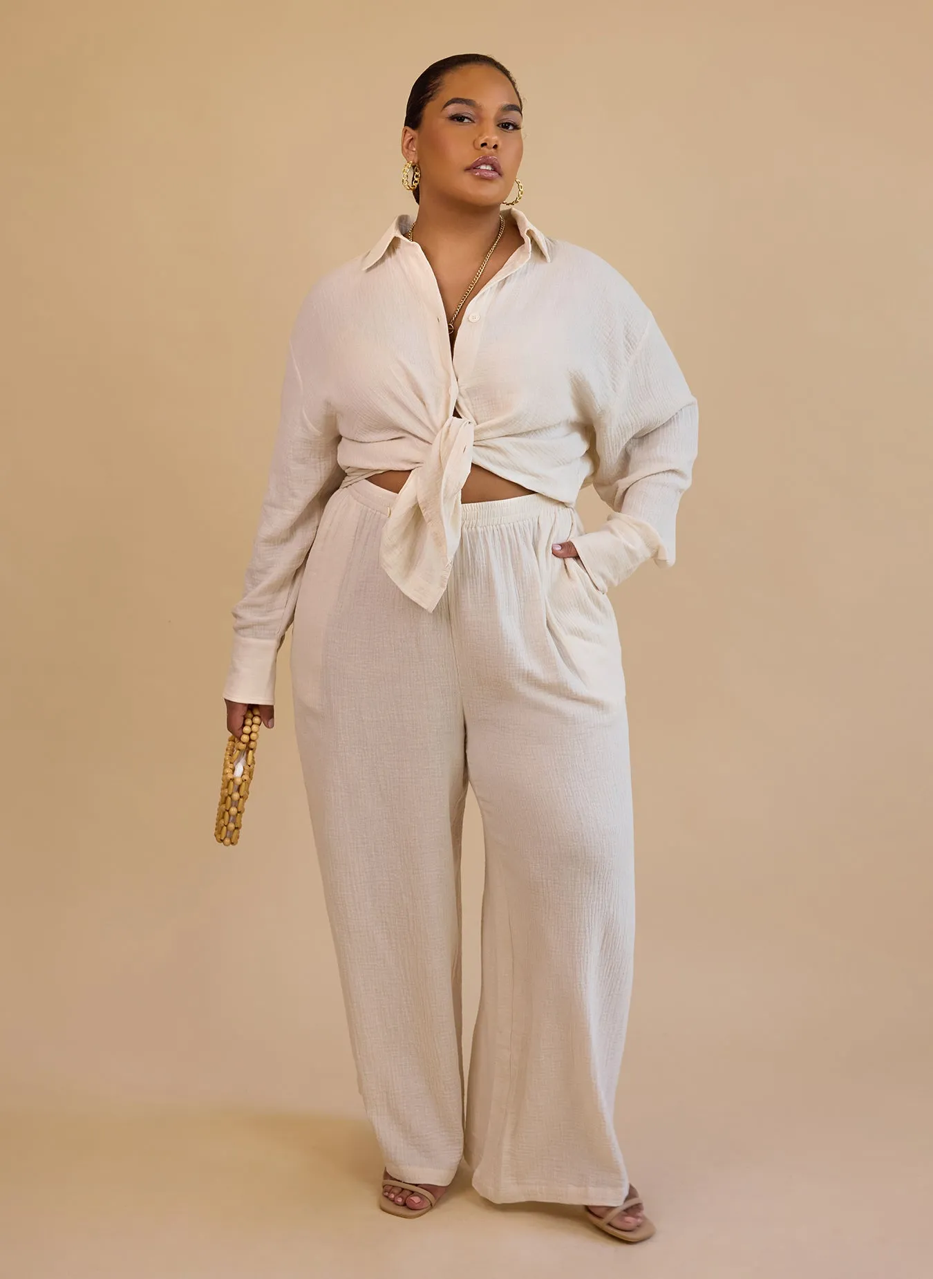 Lyla Gauze Cotton Wide Leg Pants W. Pockets sold by Rebdolls