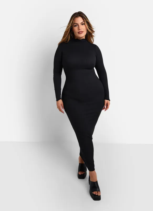 Gillian Ribbed Turtleneck Maxi Bodycon Dress - Black sold by Rebdolls