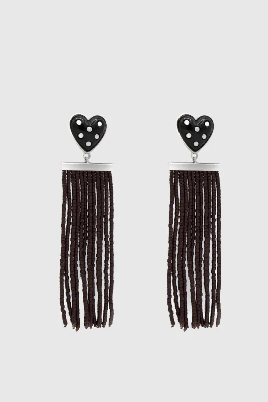 Studded Heart Fringe Seed Bead Earrings sold by Rebecca Minkoff