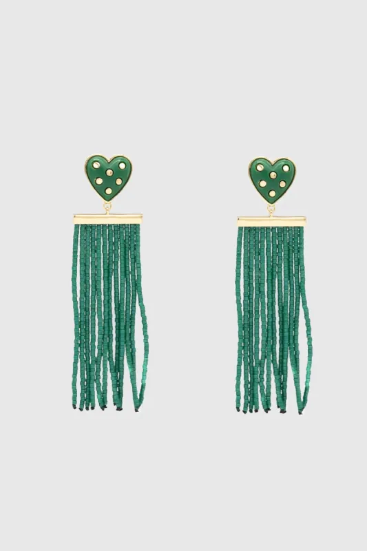 Studded Heart Fringe Seed Bead Earrings sold by Rebecca Minkoff