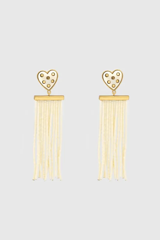 Studded Heart Fringe Seed Bead Earrings sold by Rebecca Minkoff