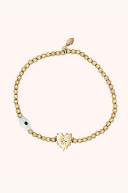 Stretch Bracelet with Heart & Evil Eye Charms sold by Rebecca Minkoff