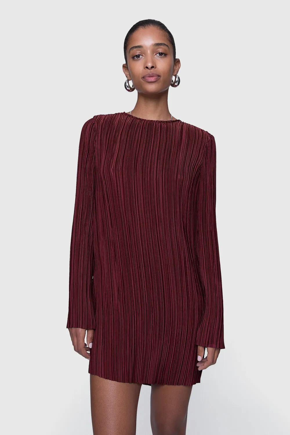 Iris Pleated Long Sleeve Mini Dress sold by Rebecca Minkoff