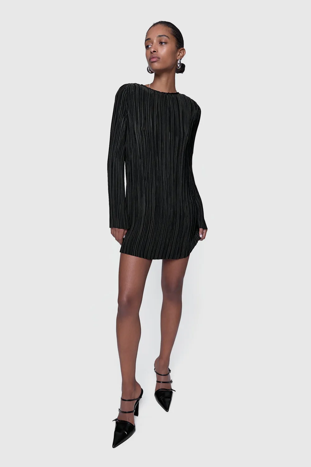 Iris Pleated Long Sleeve Mini Dress sold by Rebecca Minkoff