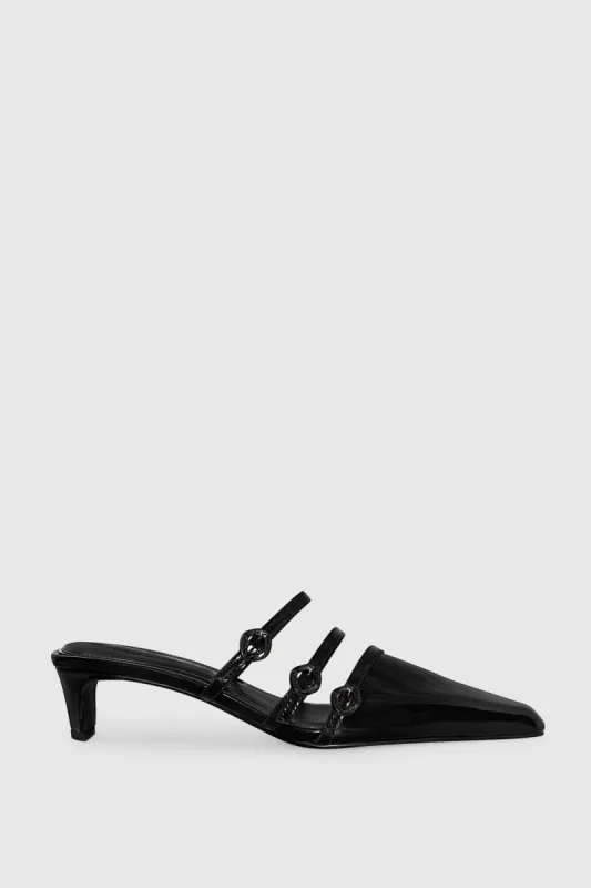 Buckle Kitten Mule sold by Rebecca Minkoff