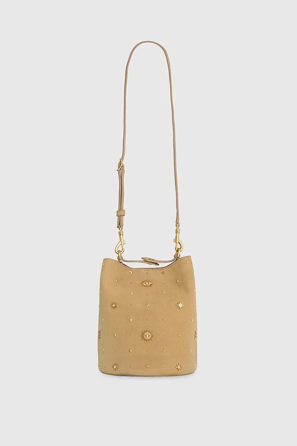 Evil Eye Studded Bucket sold by Rebecca Minkoff