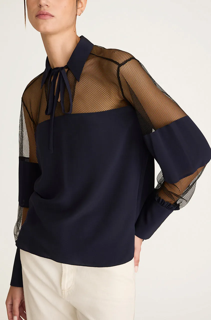 Crepe de Chine and Lace Popover Blouse sold by Rebecca Taylor