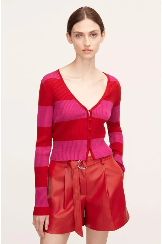 Rib Merino Striped Cropped Cardigan sold by Rebecca Taylor