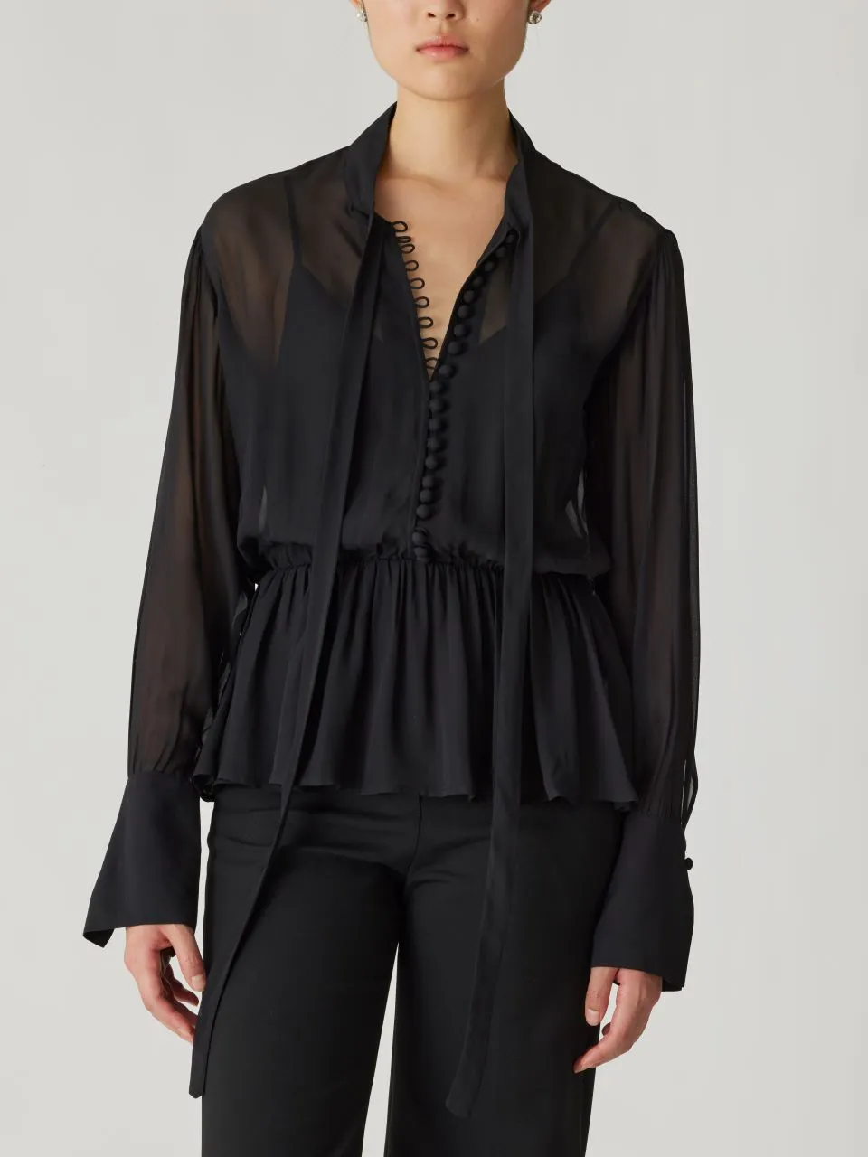 Covered Button Tie Front Blouse sold by Rebecca Taylor product image thumbnail 2