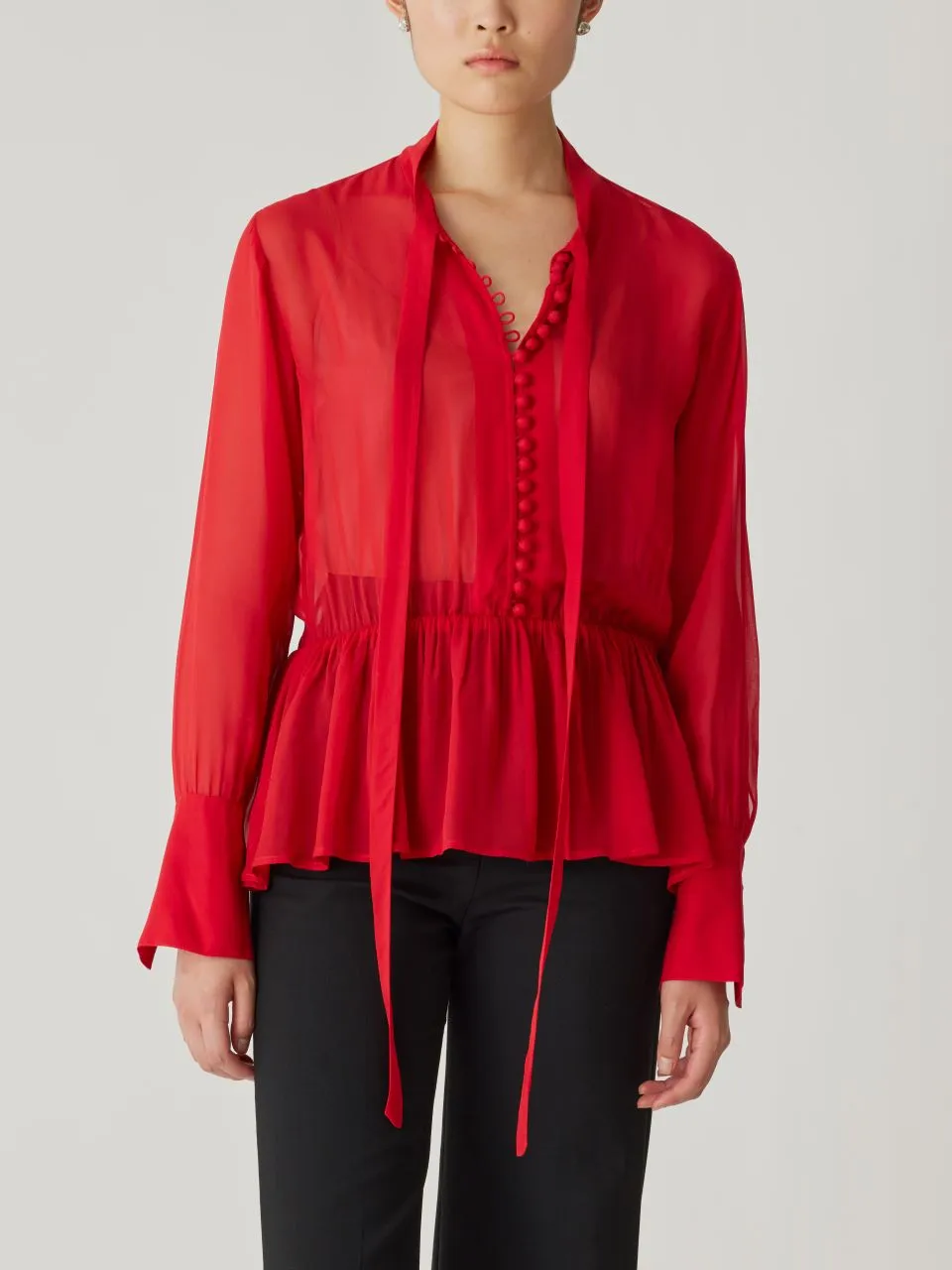 Covered Button Tie Front Blouse sold by Rebecca Taylor product image thumbnail 2