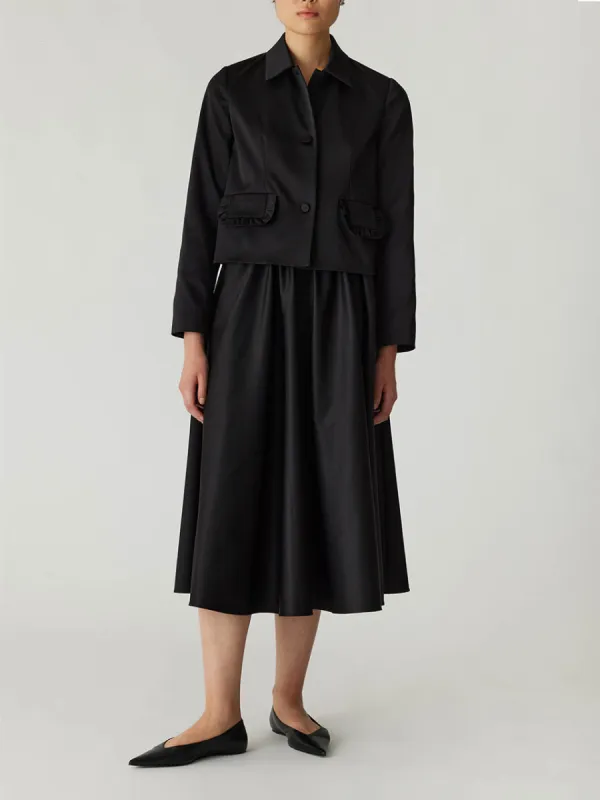 Techy Sateen Ruffle Pocket Jacket sold by Rebecca Taylor
