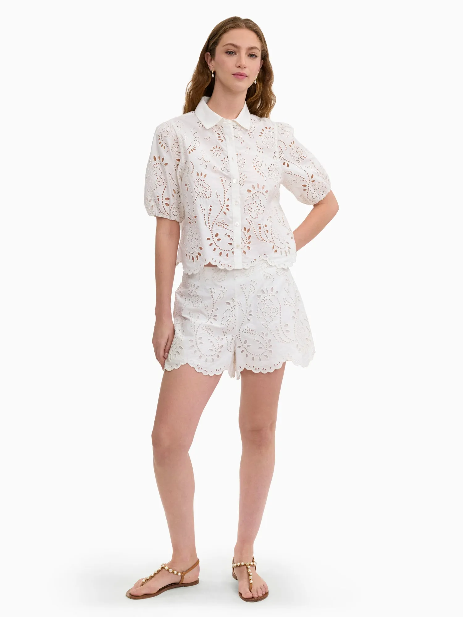 Brielle Poplin Eyelet Shirt sold by Rebecca Taylor